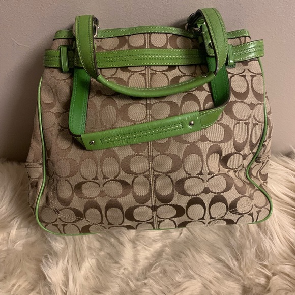 COACH BROWN GREEN BAG. - Picture 3 of 7